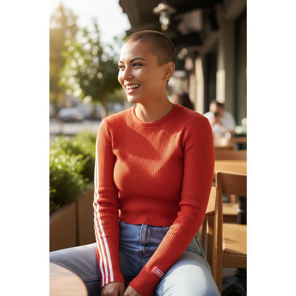 Adidas Athletic Wear Long Sleeve Spandex Crop Orange Top-Size Medium